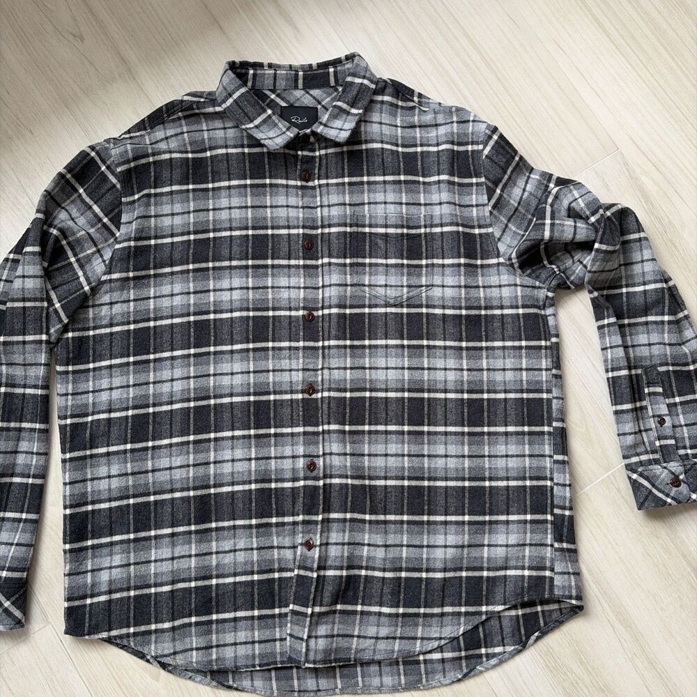 Rails Lennox Brushed Flannel Shirt Mens XXL Gray BLK Plaid Button Up 100% Cotton